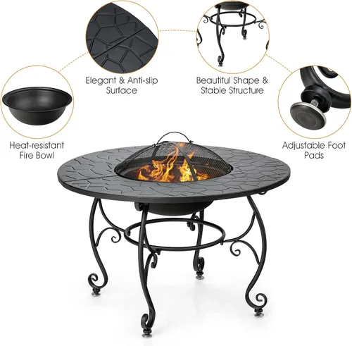 Miniatura 7 de Tangkula Mesa para fogata al aire libre, 4 en 1 de 36 pulgadas redonda para barbacoa de jardín con tapa, hoguera de leña para patio exterior