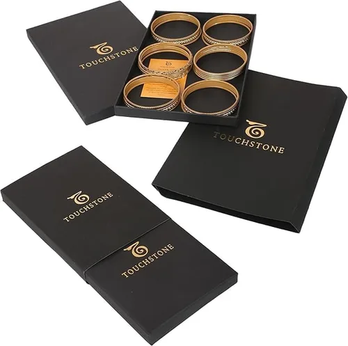 Miniatura 6 de Touchstone - Pulseras de metal indio para mujer, de aleación de oro, colección de 2 docenas de pulseras Bollywood, para mujer, apilable, anchas
