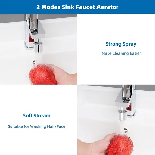 Miniatura 2 de Aireador de grifo de cocina giratorio de 360 grados anti salpicón, extensor de grifo para ahorrar agua con 2 modos de rociado de 1.8GPM Cromo