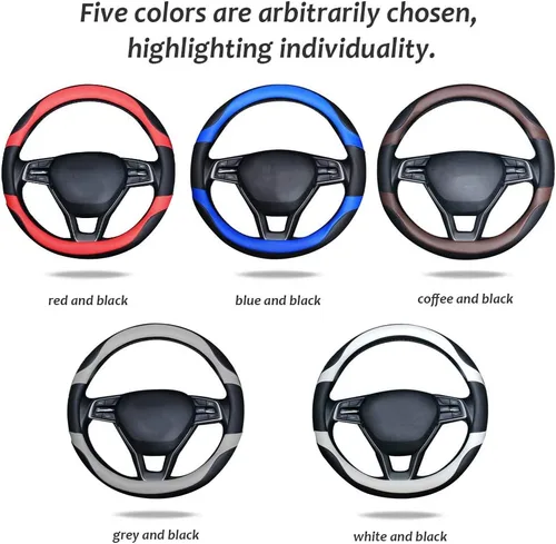 Miniatura 2 de Funda de cuero para volante, duradera, transpirable, antideslizante, cómoda, universal de 15 pulgadas/38 cm para automóvil, camioneta, SUV, Jeep