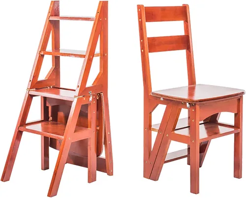 U&Q - Silla plegable de madera maciza, escalera de biblioteca portátil de 4 escalones, silla plegable convertible para adultos, oficina, hogar,