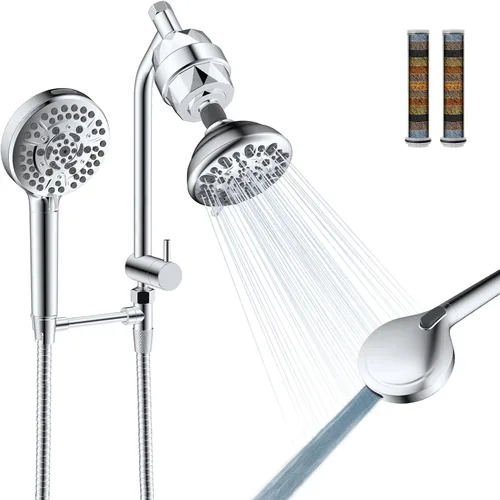 Miniatura 10 de Cabezal de ducha doble de metal de fácil alcance, alta presión de mano de 10 rociadores y cabezal de ducha de lluvia con brazo de extensión