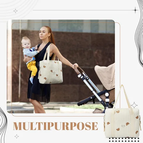 Miniatura 2 de Paterr Juego de 2 bolsas de pañales acolchadas de algodón multifuncional, bolsa de hospital de maternidad, bolsa de viaje para mujeres, enfermeras