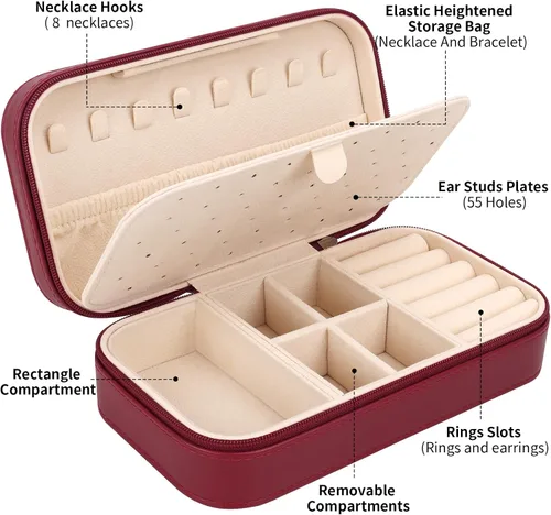 Miniatura 2 de DesignSter Joyero de viaje, estuche portátil de piel sintética, pequeñas cajas de joyería para regalos, organizador de joyas de viaje para mujeres