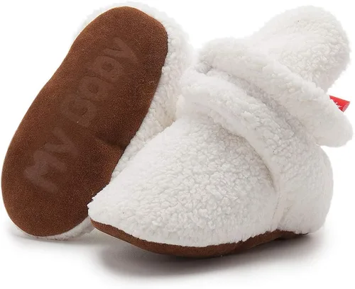 Miniatura 135 de Botines de forro polar para bebés, niños y niñas, pantuflas antideslizantes con agarre suave, zapatos de calcetín para recién nacidos, cuna