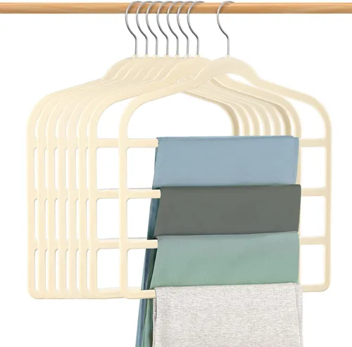 Miniatura 9 de DUDUCOFU - Perchas de terciopelo antideslizantes que ahorran espacio para pantalones, paquete de 4 perchas negras de múltiples capas para ropa, Negro