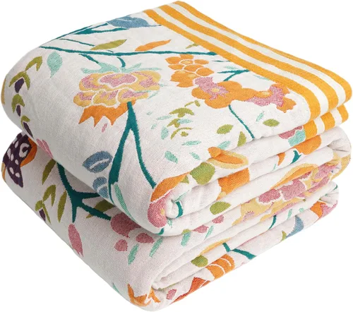 Miniatura 12 de VANJOROY - Manta bohemia de 100% algodón orgánico, transpirable, ultrasuave, decoración rústica, manta decorativa con diseño floral para todas