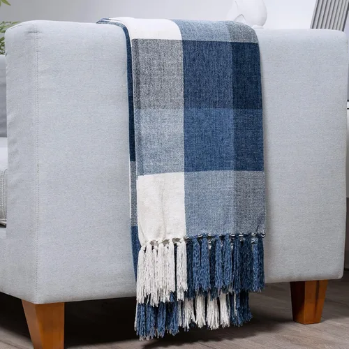 Miniatura 11 de RECYCO Manta Suave y Acogedora de Chenilla con Flecos de Borlas para Sofá, Sillón, Cama, Sala de Estar, Regalo (Amarillo Mostaza, 50'' x 60'')