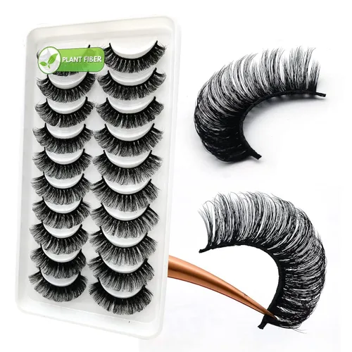 Miniatura 64 de 10 pares de pestañas rusas 3D voluminosas, con curvatura DD, pestañas postizas de visón sintético, pestañas de 19/32 de pulgada que parecen S09