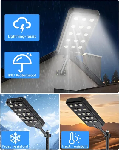 Miniatura 7 de Gefolly G-15000W Luz solar de calle al aire libre, 6500K gran angular luz de estacionamiento comercial del atardecer al amanecer IP67 seguridad