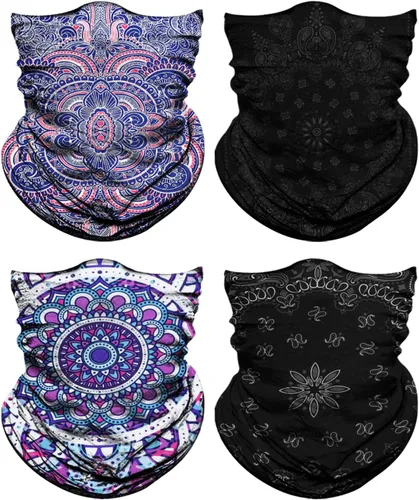 Miniatura 18 de Paquete de 4 polainas para el cuello para hombres y mujeres cubierta facial máscara envoltorio para la cabeza pasamontañas accesorio para la cabeza