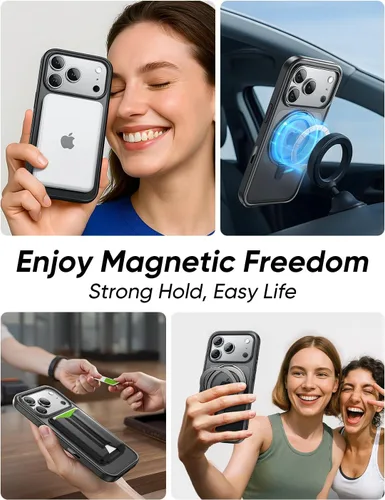 Miniatura 5 de MAGIC JOHN Soporte Magnético Invisible Giratorio 360° para Funda de iPhone 17 Pro [Botón de Control de Cámara] [Compatible con MagSafe] 16 FT Negro