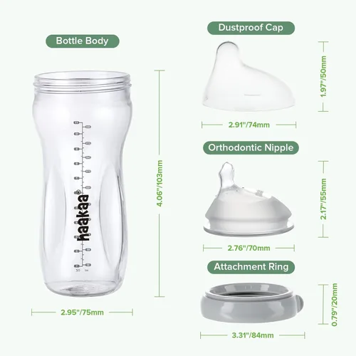 Miniatura 8 de haakaa Gen.3 - Biberón de vidrio natural de 11 onzas – Tetina de flujo variable anticólicos de cuello ancho, fácil de limpiar y con pestillo