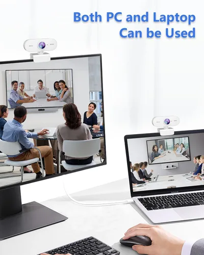 Miniatura 5 de Cámara web para PC con micrófono, Full HD 1080P Blanca, Cámara web para Mac y Laptop, Mini USB C Cámara externa con clip para computadora de Blanco