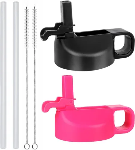 Miniatura 12 de Hydro Flask - Tapa de popote compatible con botellas de agua de boca ancha de 12, 32, 40, 64 onzas, diseño de cubierta antipolvo Negro/ lila