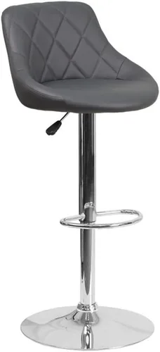 Miniatura 7 de Pemberly Row Quilted Bucket Seat Adjustable Bar Stool, Brown Vinyl Upholstery, Chrome Base with Footrest, Swivel Counter to Bar Height Stool for