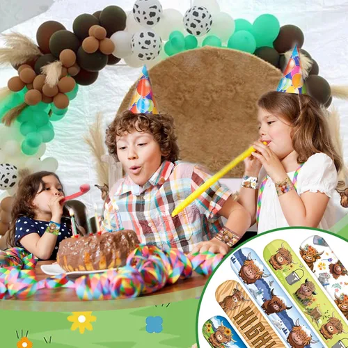 Miniatura 5 de 48 pulseras de vaca de las tierras altas, recuerdos de fiesta de animales de dibujos animados para niños y niñas, suministros de fiesta de baby