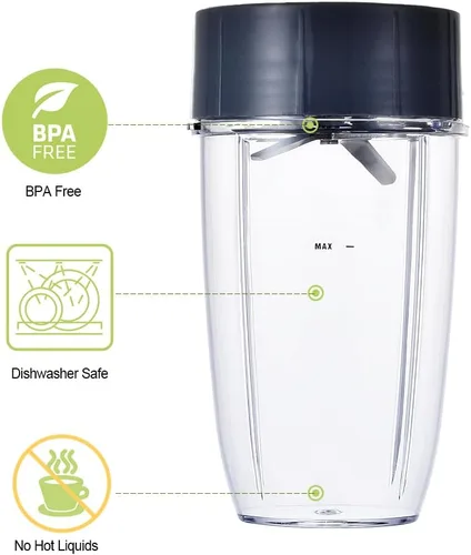 Miniatura 4 de Taza de licuadora y cuchilla mejorada para Nutribullet de 600 W/900 W, piezas de repuesto de vaso de 24 onzas y cuchilla extractora, accesorios