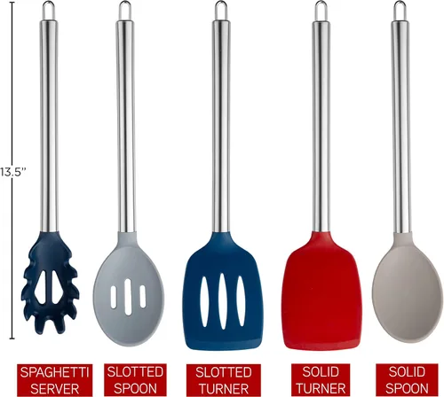 Miniatura 4 de COOK WITH COLOR Juego de utensilios de cocina de silicona, juego de utensilios de cocina, utensilios de cocina de silicona fáciles de limpiar, Rojo