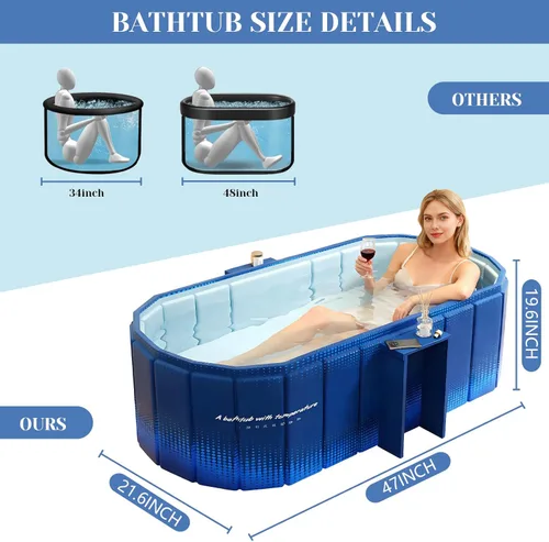 Miniatura 3 de jessie Bañera portátil de 47 pulgadas, bañera de hielo plegable para adultos, baño caliente para remojar en frío, bañera independiente