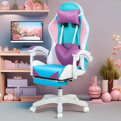 Miniatura 6 de Sillas de juegos para adultos, silla de computadora con reposapiés y respaldo alto ergonómico, luz LED, sillas giratorias de 360° en altura