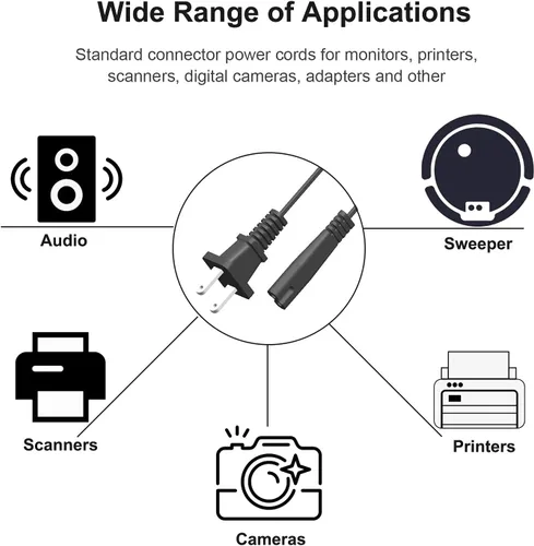 Miniatura 3 de Cable de carga de CA de 2 clavijas de repuesto para refrigerador Cooluli Mini con cable de alimentación de 5 pies con certificación UL