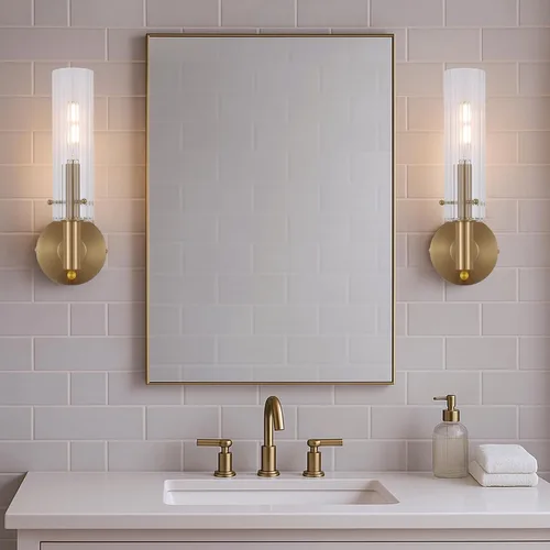 Miniatura 5 de BYOLIIMA Apliques de pared modernos con regulador de intensidad de encendido/apagado de latón cepillado dorado para baño, lámparas de tocador