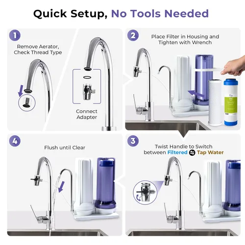 Miniatura 4 de iSpring CKC2 - Filtro de agua para encimera de 2 etapas, certificado NSF/ANSI 58, reduce PFAS, cloro, sedimentos y olor, 8000 galones, hasta 12