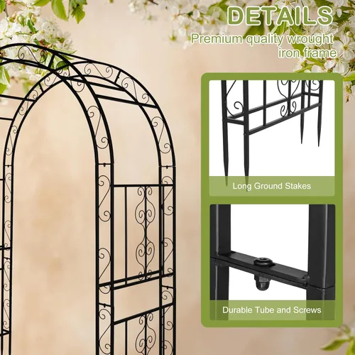 Miniatura 5 de Outvita - Arco de jardín de 7 pies con puerta de entrada, enrejado de metal resistente, marco decorativo con estacas de tierra para ceremonia