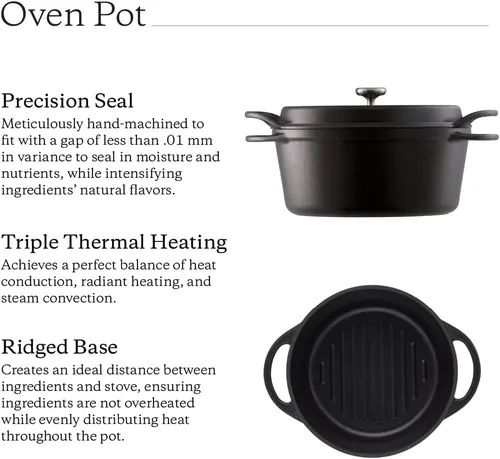 Miniatura 2 de Olla para Horno Holandés Vermicular Olla de Hierro Fundido Esmaltada No Tóxica 18 cm (1.8 Qt) Apto para Horno Compatible con Inducción