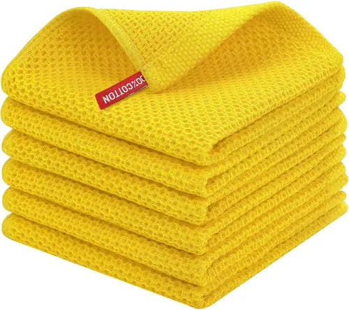 Homaxy Paños de cocina de 100% algodón con tejido de gofre, ultra suaves, absorbentes, de secado rápido, 12 x 12 pulgadas, paquete de 6, amarillo