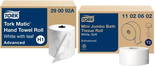 Miniatura 11 de Tork Matic - Rollo de toalla de mano, color blanco con hoja gris, avanzada, H1, 100% fibra reciclada, alta absorción, capacidad media, 2 capas, 6