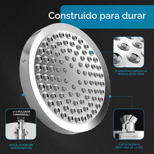 Miniatura 4 de SparkPod - Regadera, lluvia de alta presión, diseño de calidad prémium, instalación en 1 minuto, reemplazo ajustable fácil de limpiar para tu baño