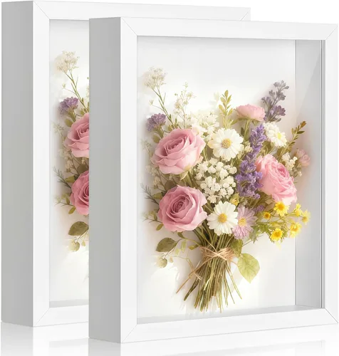Miniatura 9 de Marco de Caja de Sombra 8x10 pulgadas - Paquete de 3 Cajas de Sombra Profunda de Madera con Vidrio, Vitrinas de Exhibición Adecuadas para Fotos