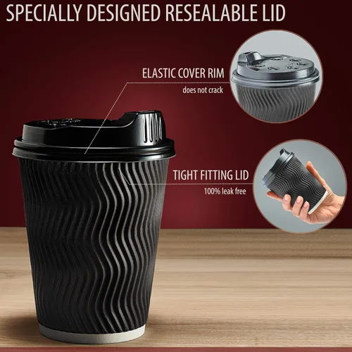 Miniatura 4 de Primens Tazas de café desechables aisladas con tapas y pajitas de 12 onzas, 100 paquetes, vasos de papel para bebidas calientes, bebidas