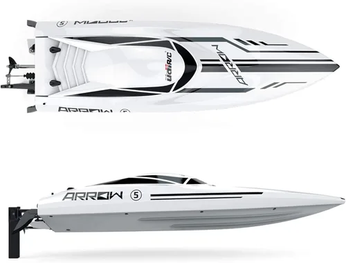 Miniatura 8 de Cheerwing 25" RC sin escobillas 30 MPH barco de alta velocidad grande de carreras con control remoto para adultos Blanquecino+negro