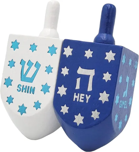 Miniatura 9 de The Dreidel Company Dreidels de Hanukkah de madera pintada a mano, extra grande, paquete de 10 diseños retro Dreidel 2-Multicolor
