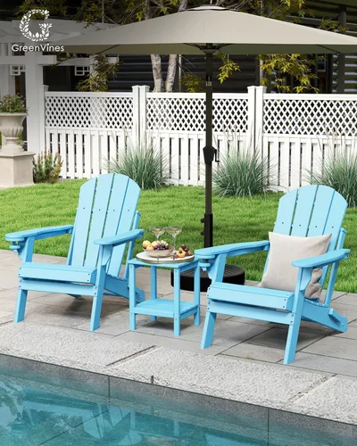 Miniatura 2 de GREENVINES Silla Plegable Adirondack Plástico HDPE Sillas para Fogata Todo Tiempo Portavasos Ártico para Terraza Patio Trasero Patio