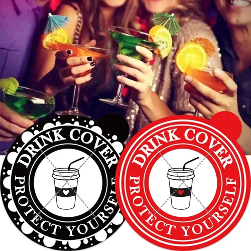 Miniatura 8 de 50 calcomanías de 4 pulgadas para cubrir bebidas antipicos, protección contra el alcohol, para prevención de picos de bebidas desechables