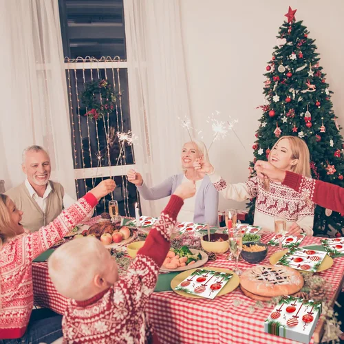 Miniatura 4 de 50 piezas de servilletas de Navidad para invitados, paquete de 3 capas, servilletas desechables de papel para fiestas, bolas de Navidad, servilletas