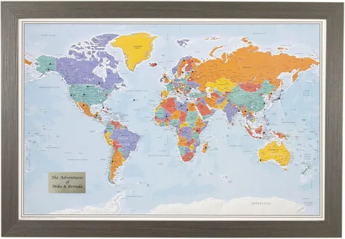 Miniatura 8 de Póster personalizado en lienzo enrollado con mapa del mundo, arte de pared con chinchetas – Grande 24" x 36" mapa del mundo de océanos azules