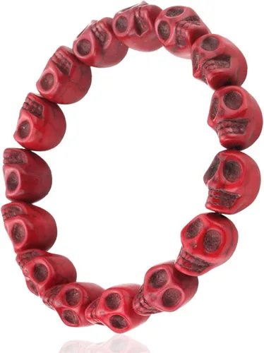JewelrieShop- colorido brazalete de oración tibetana con cuentas de calaveras de howlita turquesa, elástico, unisex