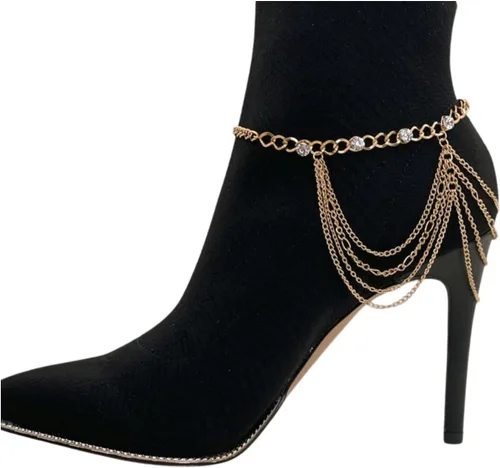 Miniatura 4 de Pulsera de metal dorado con cadena de botas occidentales para mujer, dije envolvente con múltiples ondas, Metal