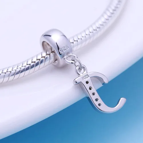 Miniatura 116 de ABUN Abalorio de plata de ley 925 con letra A a la Z, espaciador de inicial, con circonita cúbica transparete colgante, auténtica, para pulseras