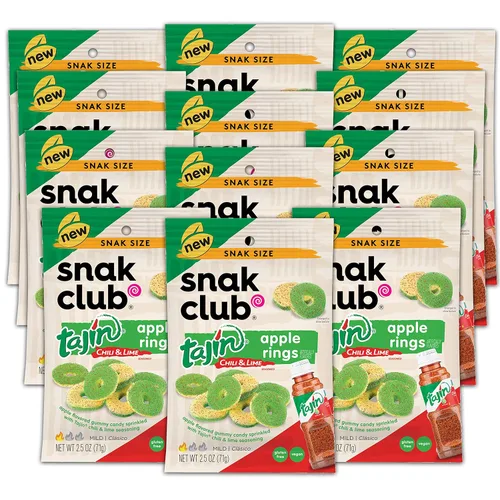 Miniatura 8 de Snak Club Tajin Anillos de Manzana Gomitas de Caramelo, Gomitas de Fruta con Sabor a Chile y Lima, Snacks Leves, Sin Gluten y Veganos, 5 oz Bolsas