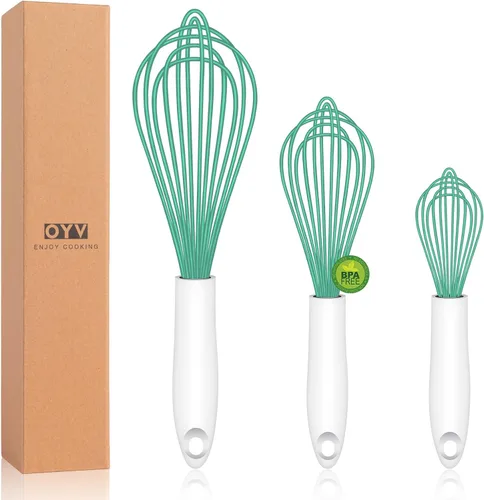 Miniatura 14 de OYV Batidor de silicona colorido apto para lavavajillas, diseño sellado impermeable, juego de 3, batidores de cocina profesionales para cocinar