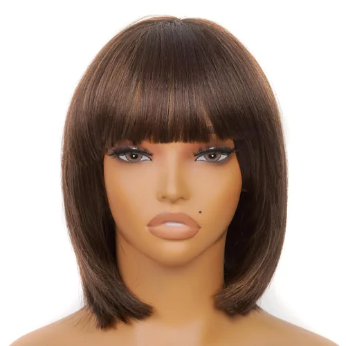 Miniatura 15 de ToyoTress Peek-a-boo Peluca de color Bob con flequillo, 8 pulgadas, mezcla de negro y marrón, pelucas Bob de corte romo, para mujeres negras, SH30