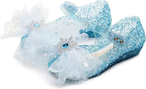 Miniatura 7 de OMGard Zapatos de gelatina para niñas, sandalias de cumpleaños de princesa de reina de la nieve para niñas pequeñas, sandalias azules con purpurina