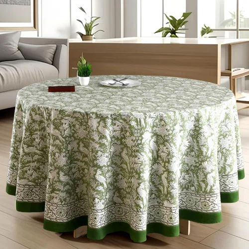 Miniatura 22 de CPC Mantel redondo - Mantel de algodón con estampado de bloques indios - Mantel de algodón impreso a mano y lavable - Primavera/Verano, mantel