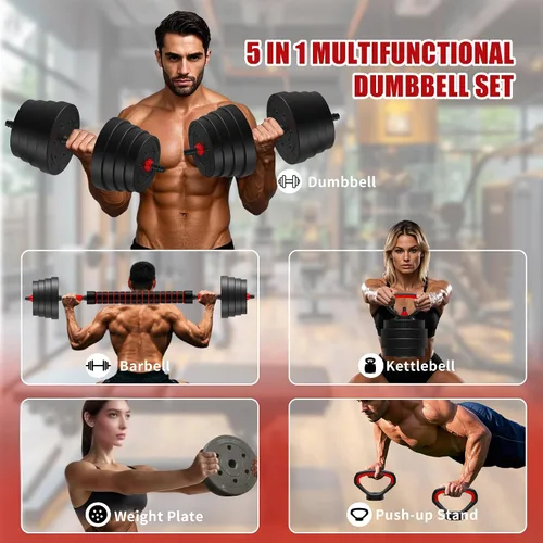 Miniatura 3 de Juego de mancuernas ajustables 4 en 1 de 90 libras/75 libras/45 libras/25 libras, juego de pesas libres con conector – Se convierten en barra, pesas